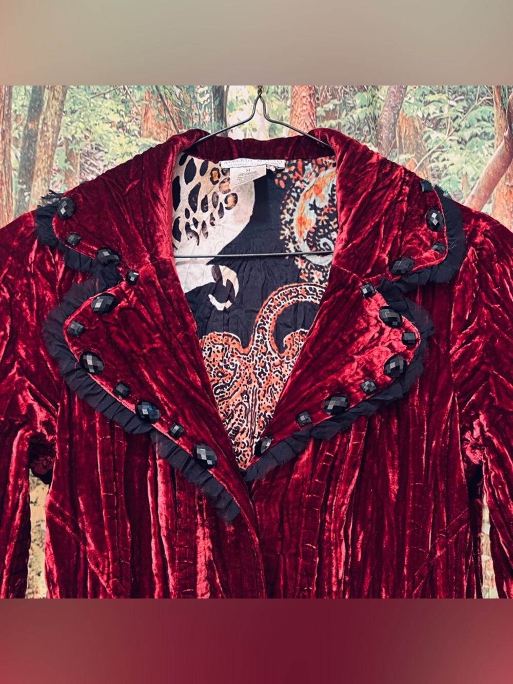 Y2K Alberto Malaki Burgundy Red Crushed Velvet Embellished Blazer boho XS - Picture 3 of 8